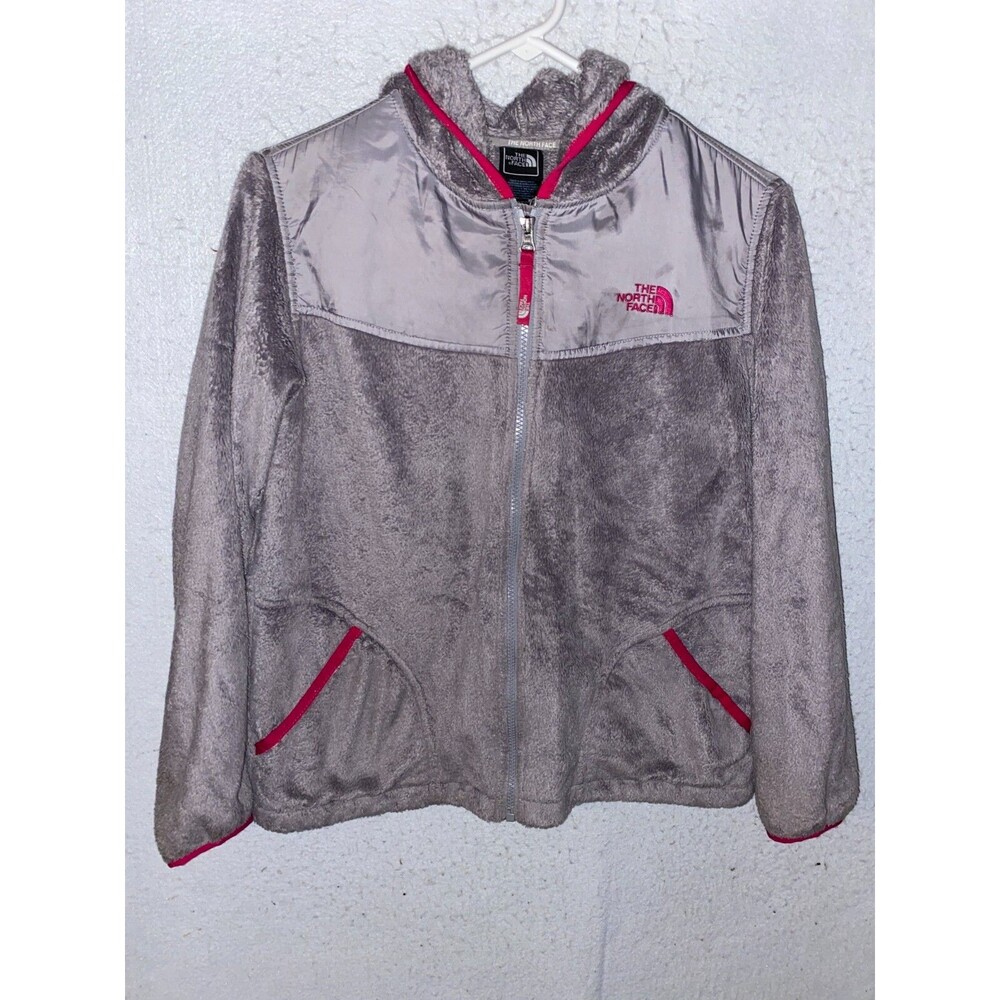 The North Face Faux Fur Osito Hooded Jacket Girls XL (sz. 18)m Silver and Pink